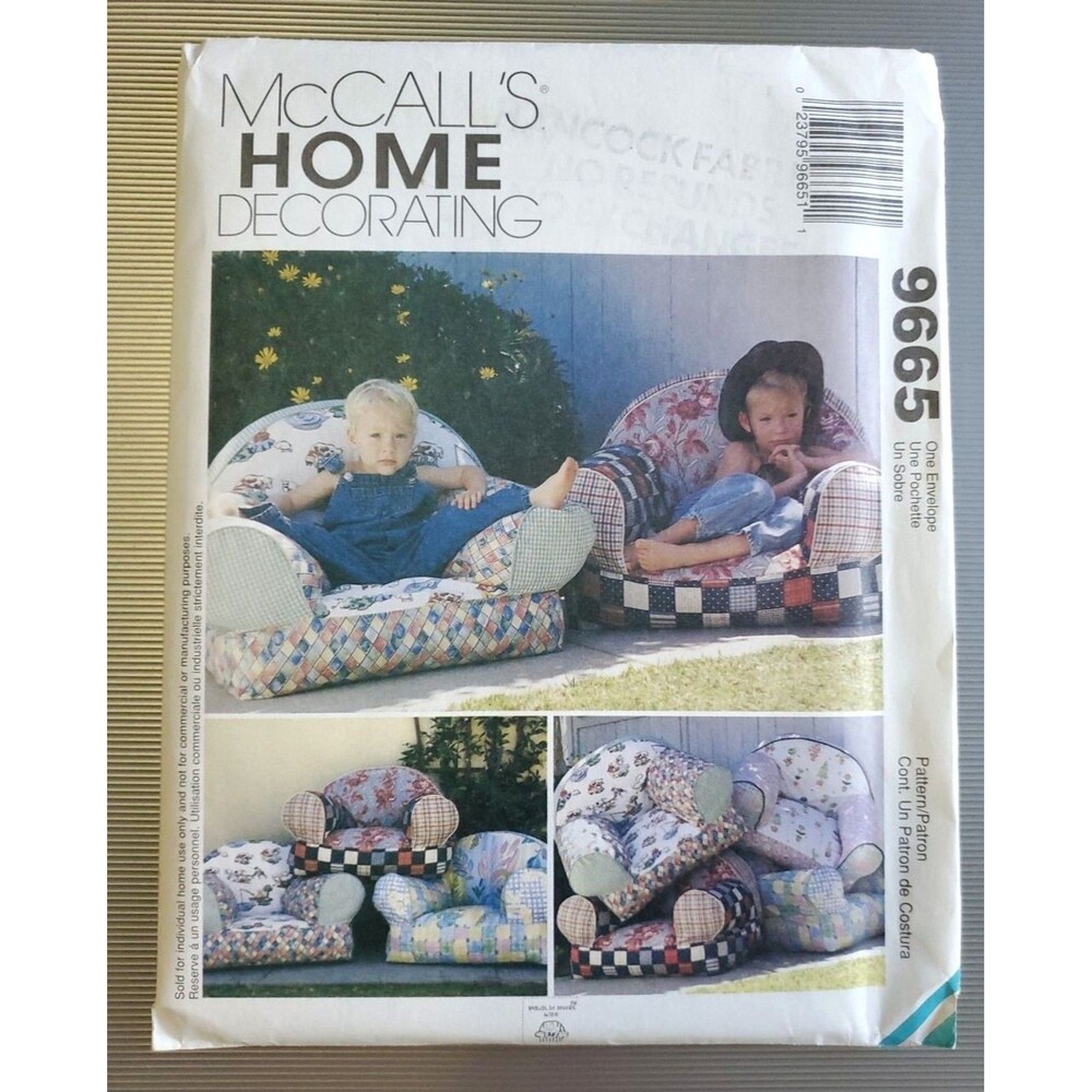 Vintage 1998 McCalls 9665 Kids Overstuffed Lounge Chair Sewing Pattern UNCUT
